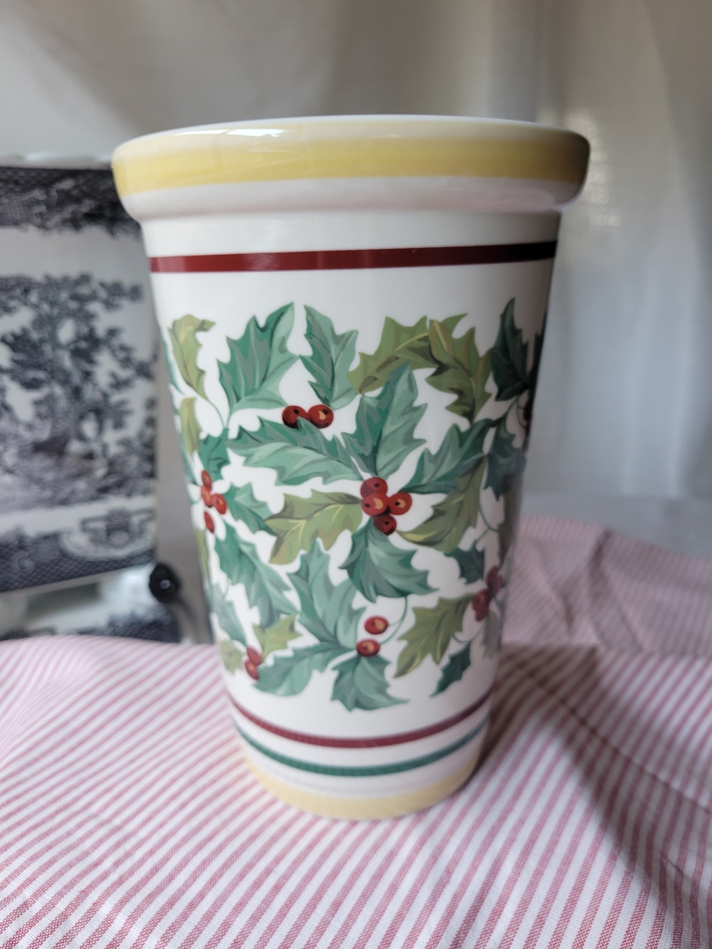 Longaberger Pottery Vintage Vase in the American Holly Pattern